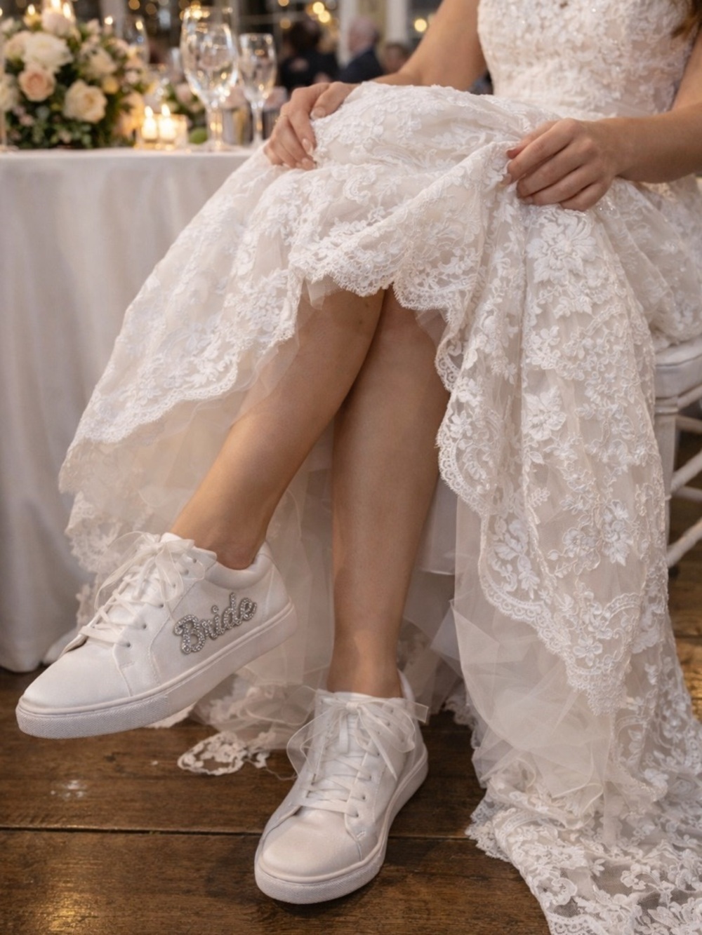 Betsey Johnson Cibil “Bride” Sneakers. Bling. 
Size 8. Satin Ribbon lace.